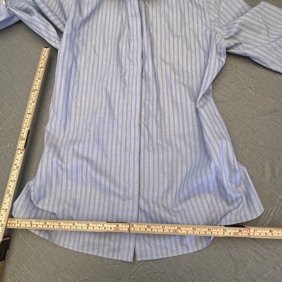 Lands End Shirt Womens Sz 4 No Iron Supima Button Up Plus Blue White Stripe - Picture 6 of 12